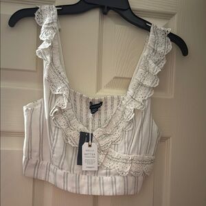 American Eagle Outfitters White Ruffled Crop Blouse